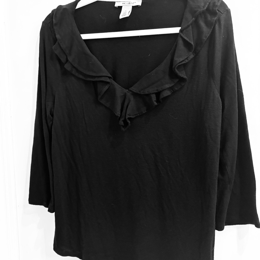 White House Black Market Black Ruffled Blouse